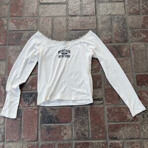 Hollister Montauk Long Sleeve White Top Off Shoulder Size L Lace Trim